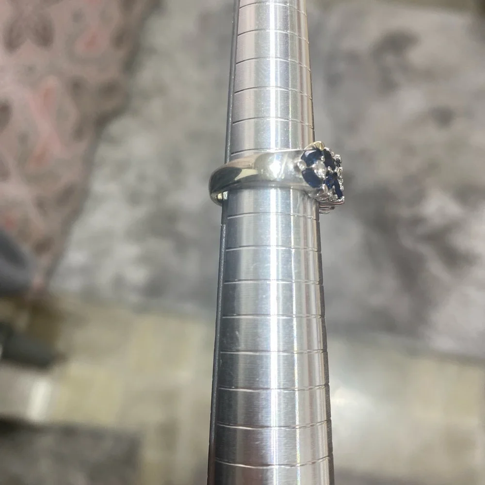 14k white gold diamond and sapphire ring might be EFFY with maker mark bh - Picture 3 of 12